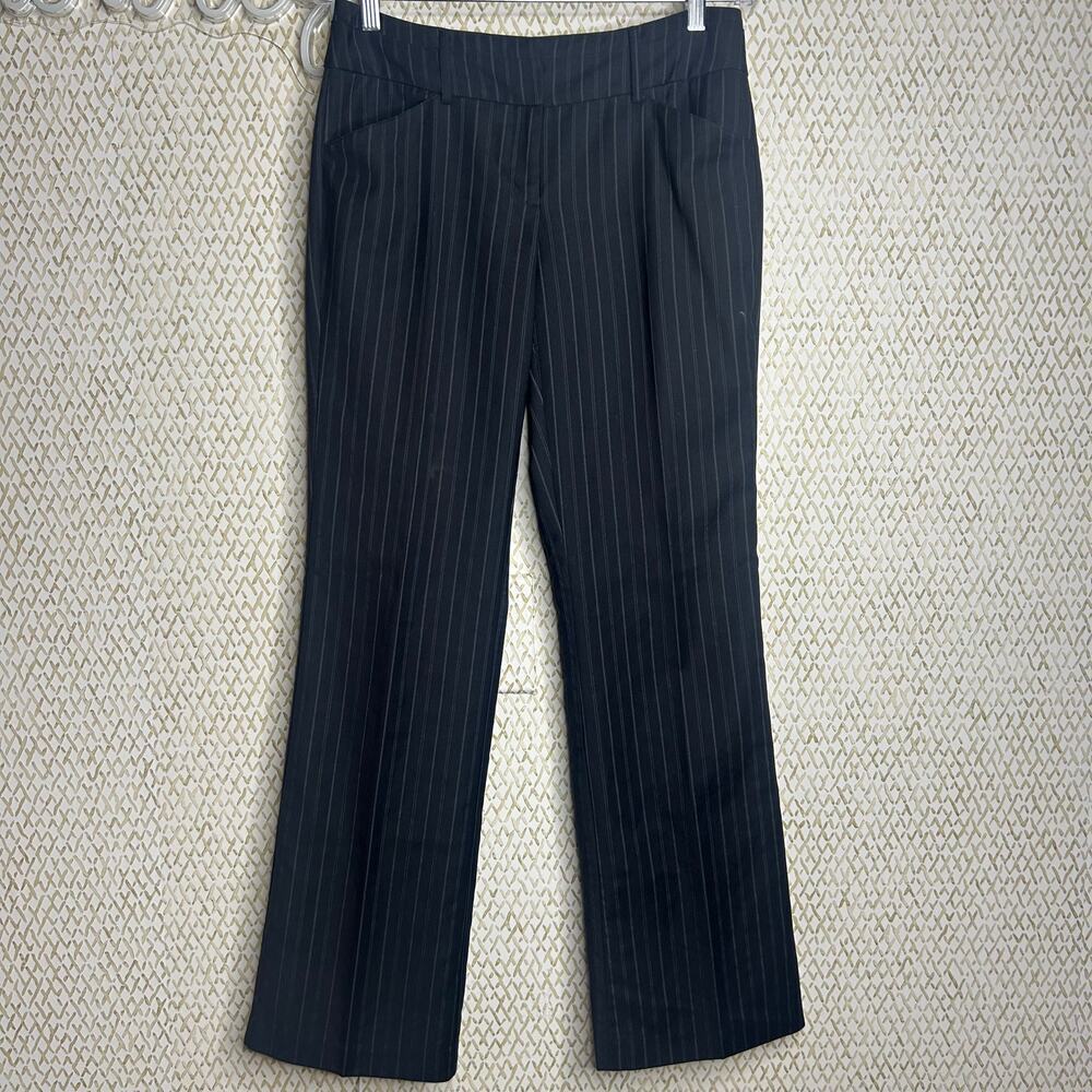 NWOT NY&Co 7th Ave Suit Company Black Striped Creased Straight Leg Pants Size 4